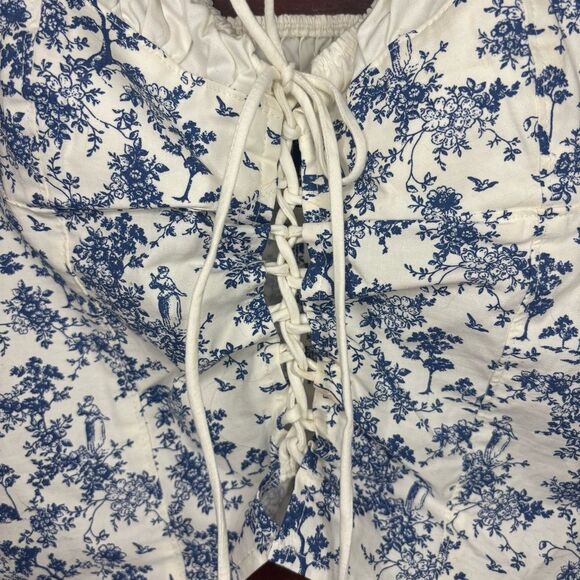 Cottagecore H&M Blue Floral Lace-Up Bustier Crop Top Small - Picture 3 of 7